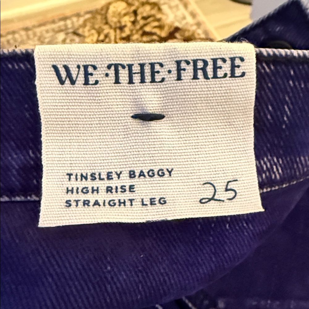 Free People We the Free Tinsley Baggy High Rise Flocked Jeans Twilight Blue - Picture 13 of 14